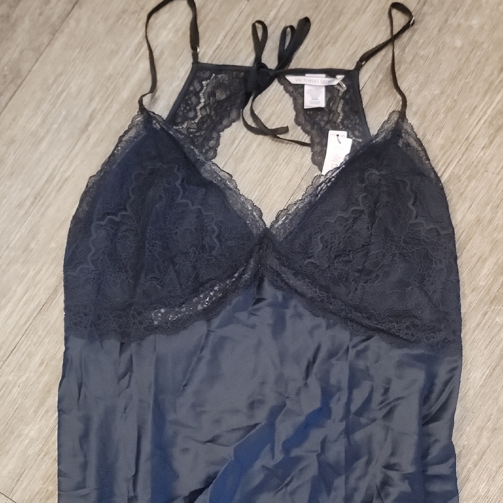 Victoria's Secret Black Satin Chemise with Adjustable Straps - Picture 2 of 5